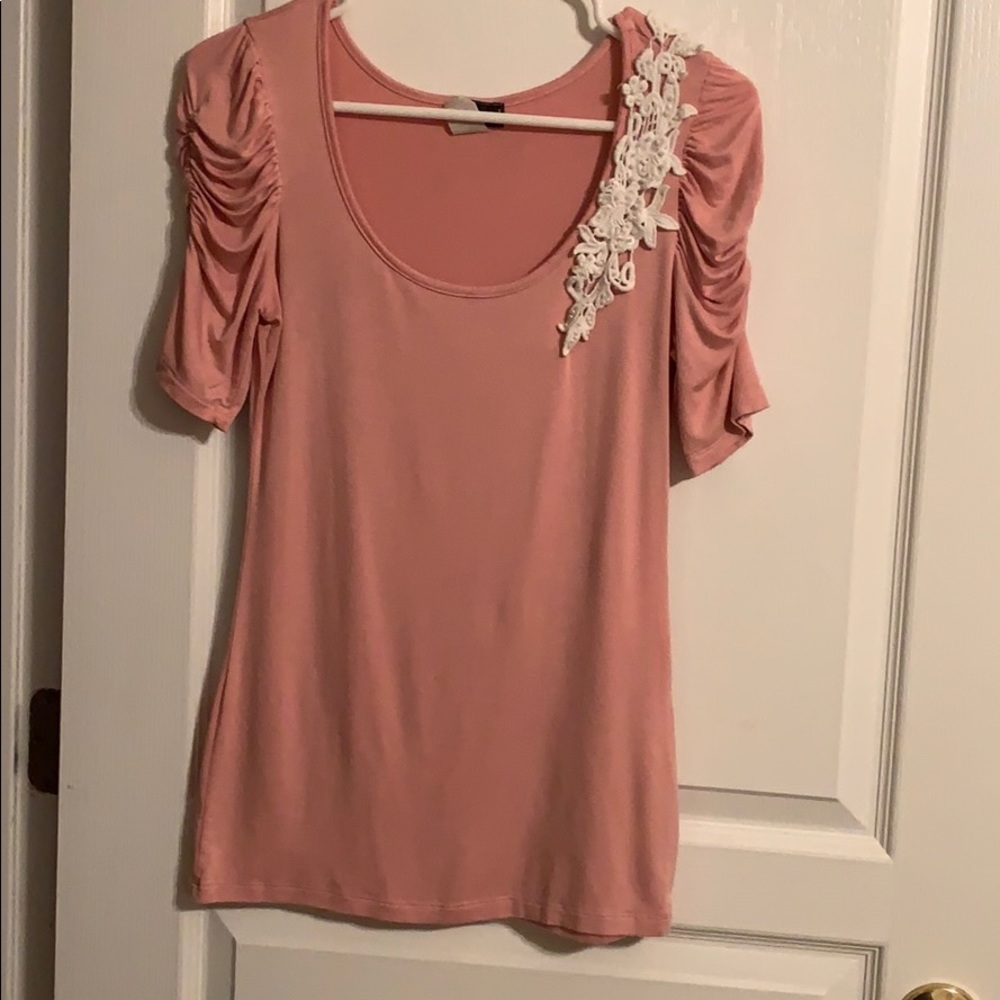 Light pink top cute with white lace